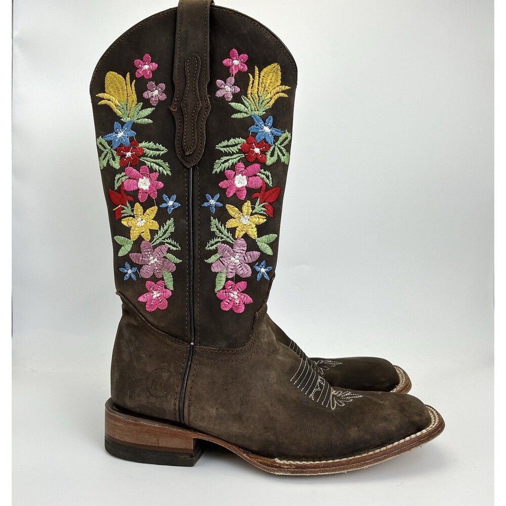 Reywelt RW 072 Frida Embroidered Western Boots Womens 7.5 Brown Cowhide Leather